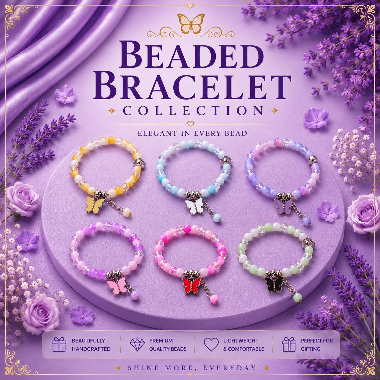 Butterfly Crystal Beaded Bracelet